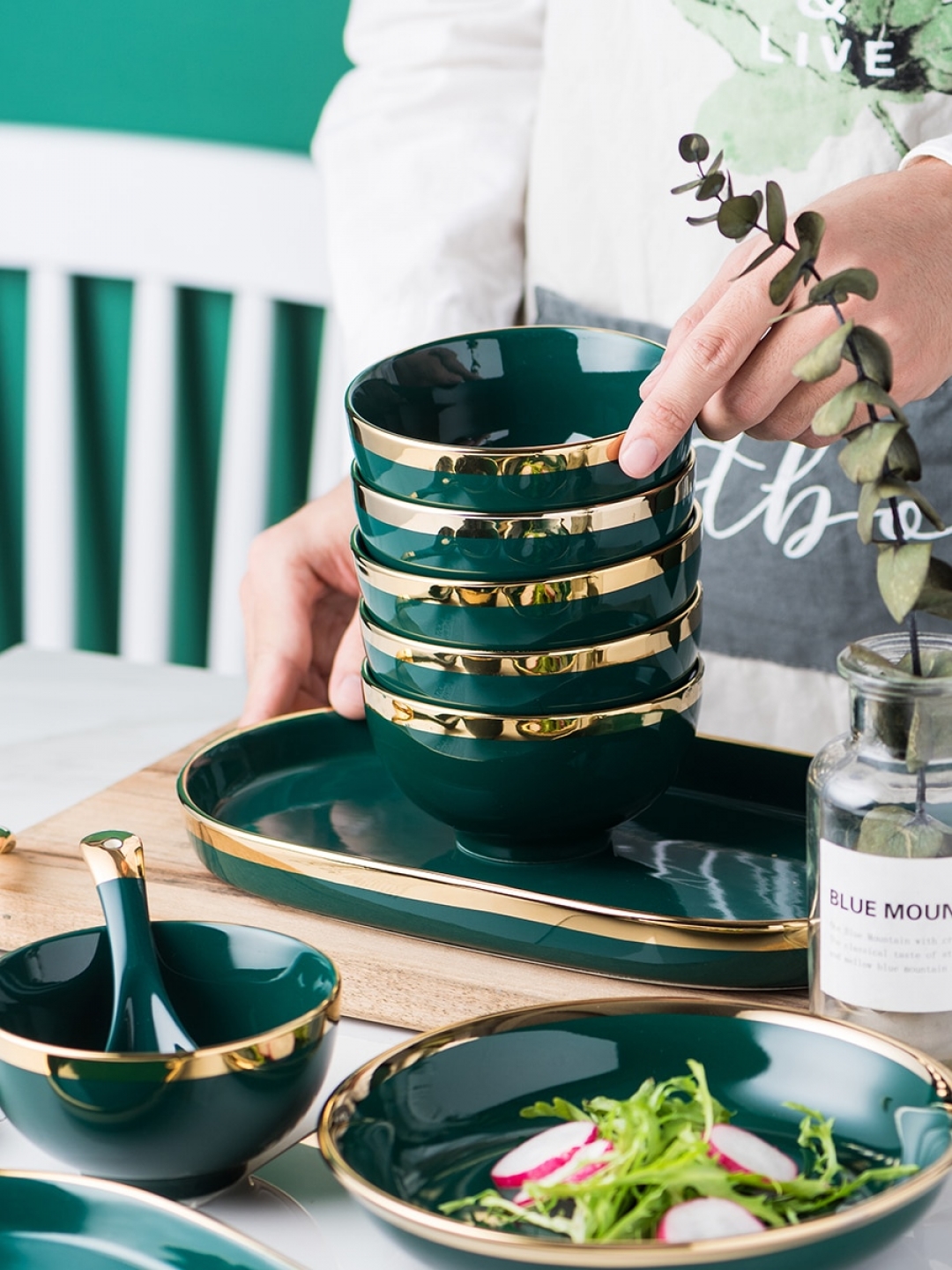 Royal Emerald Green Ceramic Gold Tableware Set FEJJ MALL