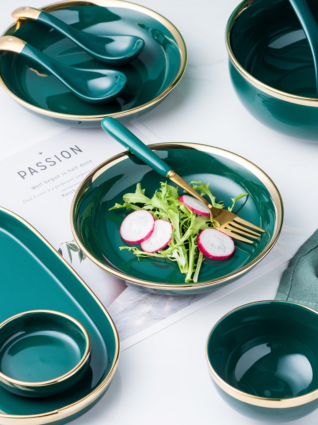 Royal Emerald Green Ceramic Gold Tableware Set FEJJ MALL
